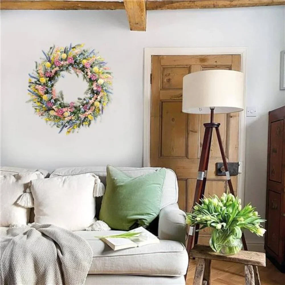 24 Inch Spring Summer Colorful Flower Wreath for Front‎ Door, Forsythia Lavender